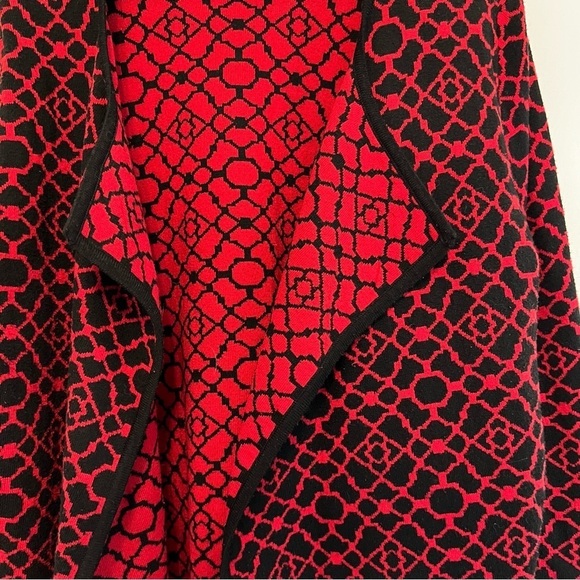 Women's Large Andrea Jovine Red and Black Open Front Cardigan - Picture 5 of 8